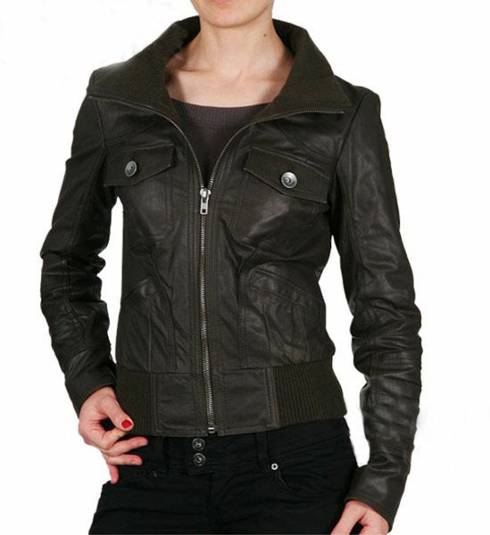 Women's Black Leather Jacket ST0336