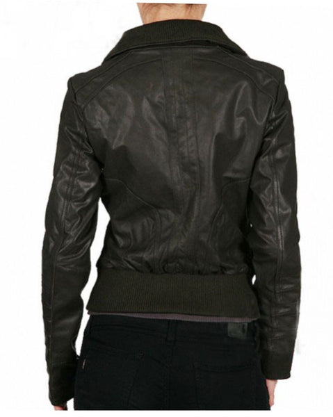 Women's Black Leather Jacket ST0336