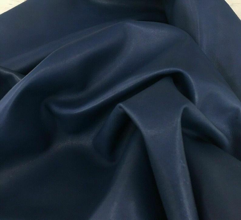 NOORA BLUE leather Genuine sheep Hide for sewing Dusty blue CENDRE Blue Real animal skin hide Natural Lambskin leather pieces 5 SqFt
