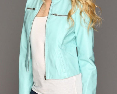 Women’s Turquoise Blue leather jacket