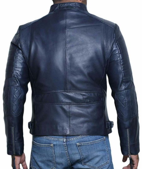NOORA New Leather Jacket for Men Slim fit Navy Blue Color Genuine  Lambskin Biker Motorcycle Casual Leather Jacket Designer Blue Jacket SU041