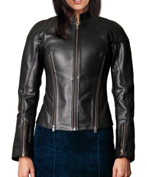 Women's Black fitted zipper jacket ST0334