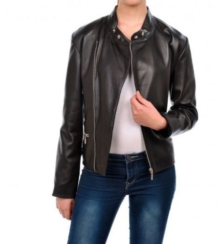 Noora Women's Simple Brown Motorcycle leather jacket ST0285