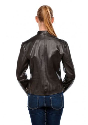 Noora Women's Simple Brown Motorcycle leather jacket ST0285