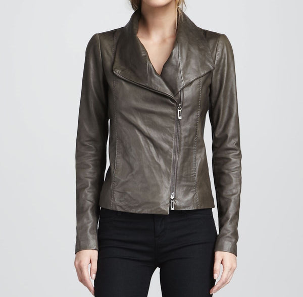 Noora Women's Taupe coloured leather Jacket | Stylish Leather Club Outfit For Women ST0332