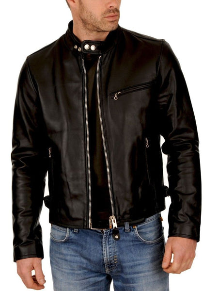 men’s clean black biker jacket - Noora International