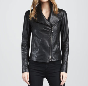 Women's Black coloured leather jacket ST0331