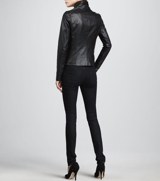 Women's Black coloured leather jacket ST0331