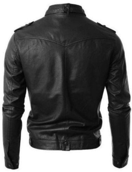 men’s black biker jacket with belt collar - Noora International