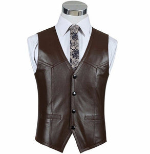 NOORA Men's Vest, Handmade Leather, Brown Genuine Leather Blazer, Men's Genuine Lambskin Leather Formal Vest, , New Custom Made Dress SB19