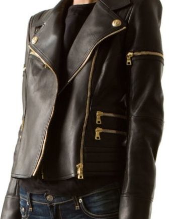 Noora Women's Black Motorcycle Leather Jacket ST0201