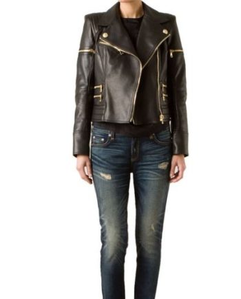 Noora Women's Black Motorcycle Leather Jacket ST0201