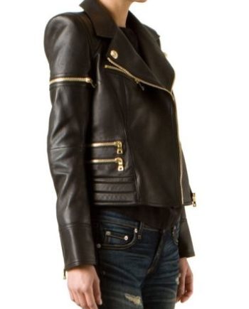 Noora Women's Black Motorcycle Leather Jacket ST0201