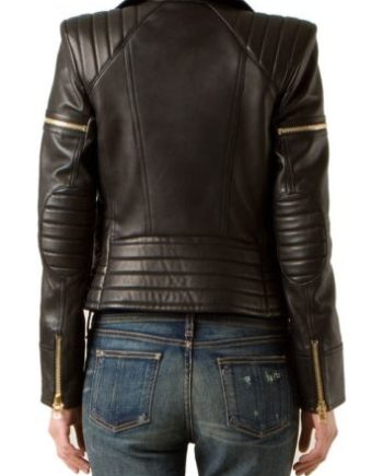 Noora Women's Black Motorcycle Leather Jacket ST0201