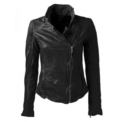 Noora Women's Black High Neck and Fitted leather jacket ST0329