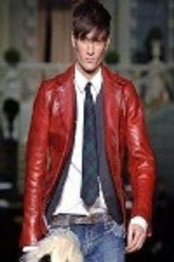 Noora New Men’s Red Casual Wear, Biker Lambskin Leather Jacket with notched collar