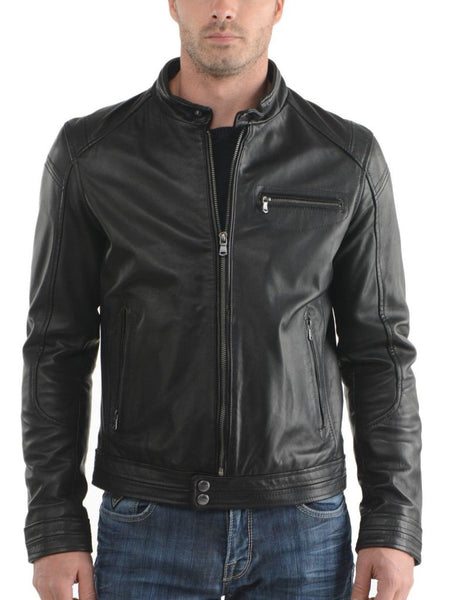 men’s black stylish biker jacket - Noora International
