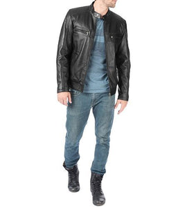 men’s casual black biker jacket - Noora International