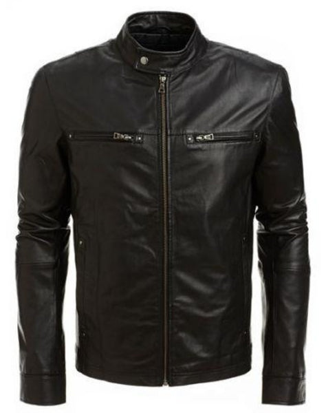 men’s black biker leather jacket - Noora International