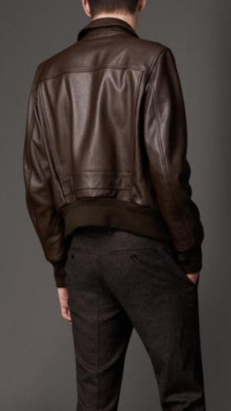 men’s brown leather jacket with simple collar - Noora International