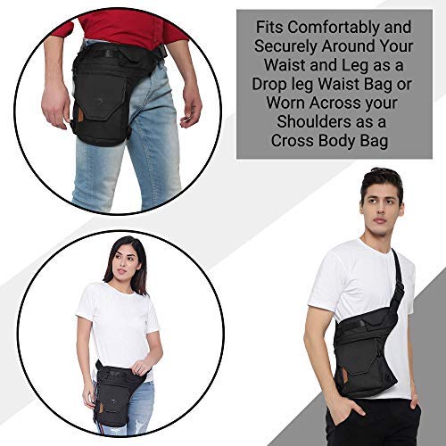 NOORA personalized Unisex Waist Bag| BLACK Leather Waist bag| Multipurpose Utility Cross Bag| Water Repellent|for Travel, Outdoor and Adventures| SK16