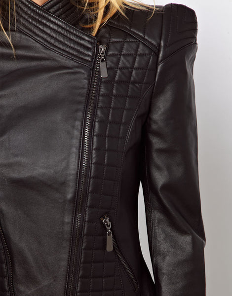 Noora Women's Broad Shoulders Leather jacket Motorcycle Biker Leather Jacket ST0303