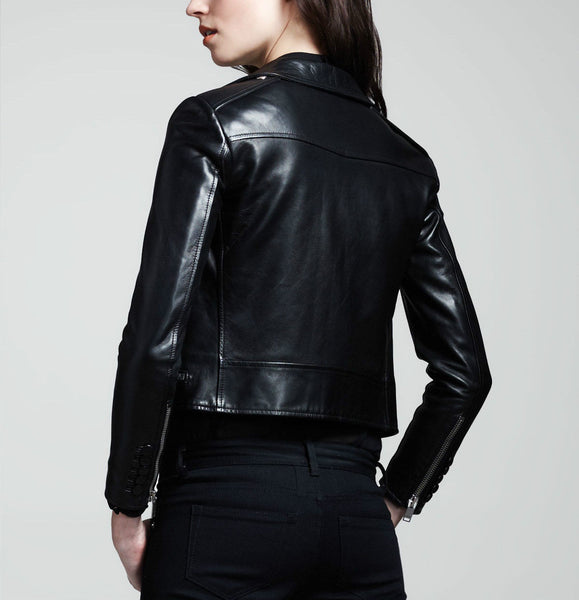 Noora Real Lambskin Black Leather Cropped Jacket | Stylish Clubbing & Partywear Leather Outwear for Womens |