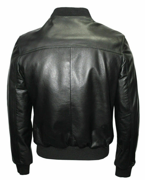 Noora Mens Black Lambskin Leather Bomber Biker Jacket | Casual Leather Jacket With Ribbed Cuff & Zipper Closure SU0133