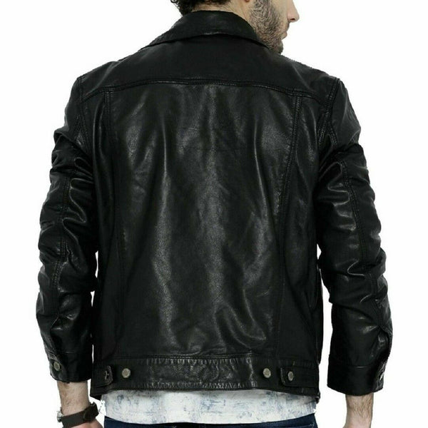 Noora Men Black Leather Jacket Slim Fit Biker Motorcycle Genuine Lambskin Jacket WA612