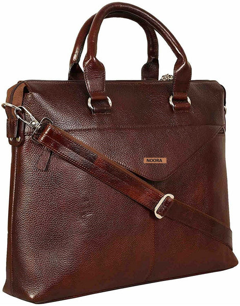 NOORA leather messenger laptop shoulder brown vintage office bag handmade WA256