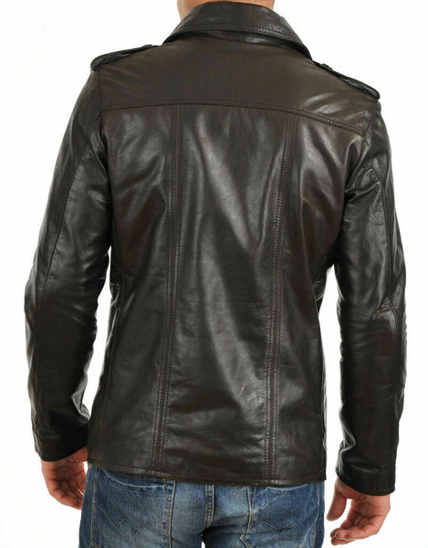 NOORA Men's Genuine Lambskin Leather Jacket  Slim fit Biker  NI-76