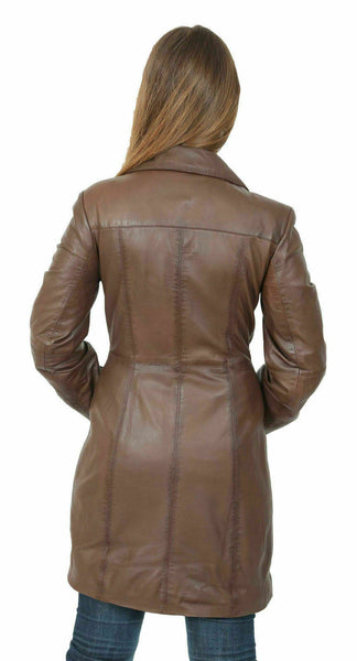 NOORA TRENCH women BROWN Mid-Length Designer Real Napa Leather Jacket Coat WA230