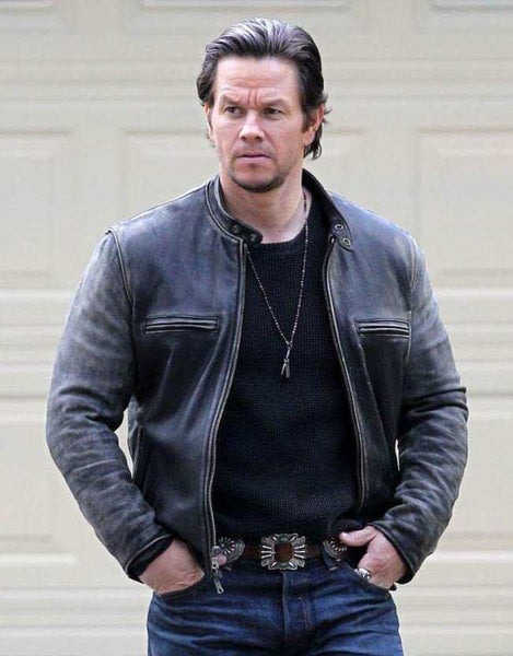 NOORA DADDY'S HOME MARK WAHLBERG DISTRESSED BLACK RUBB OFF LEATHER JACKET NI-8