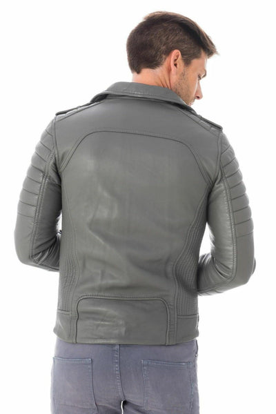 Noora Men Genuine Lambskin Grey Leather Motorcycle Coats Biker Jackets  BS-110