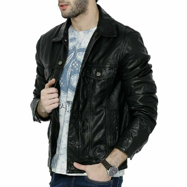 Noora Men's Black Lambskin 100% Genuine Leather Jacket Sheepskin Leather WA611