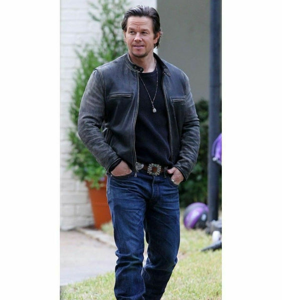 NOORA DADDY'S HOME MARK WAHLBERG DISTRESSED BLACK RUBB OFF LEATHER JACKET NI-8