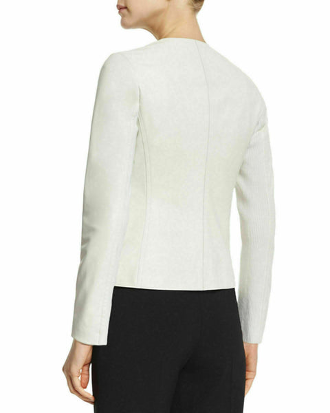 NOORA New Women Genuine Lambskin Leather White Jacket SlimFit Modern Biker QD247