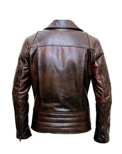 NOORA Men Biker Motorcycle Vintage Lambskin Brown Bomber Leather Jacket SJ128