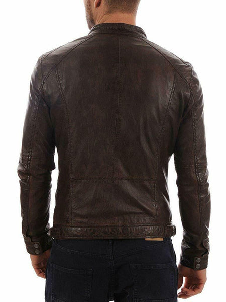 NOORA MEN'S BIKER Genuine Fridge CAFE RACER  REAL  LEATHER SLIM FIT JACKET NI-29
