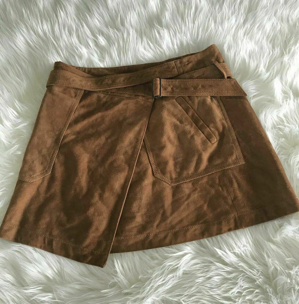 NOORA Leather Sexy Mini High Waist Suede Leather Skirt BROWN A-Line SJ145