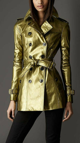 NOORA runway Womens Designer Leather Pleated Trench Coat Outwear jacket RT434