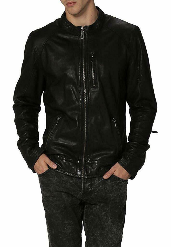 Noora New MEN'S BIKER CAFE RACER Lambskin REAL LEATHER SLIM FIT JACKET NI-25