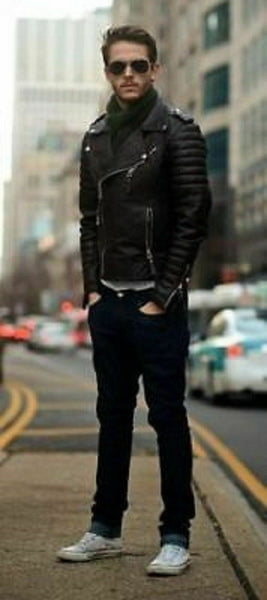 NOORA Genuine Leather Jacket Motorcycle Men Bomber Cafe Racer Black Jacket WA199