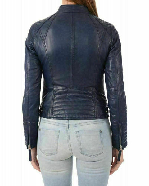 Noora New Women Genuine Lambskin Leather Bomber Jacket Modern Biker Styles QD282