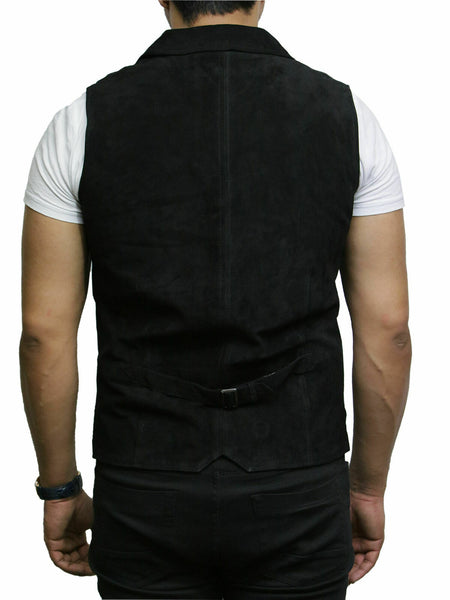 NOORA Brandslock Men's Black Suede Leather Waistcoat Genuine Goat Suede Classic CowBoy WA167