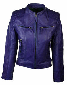 Noora New Women Lambskin Leather Purple Jacket Biker Modern Stylesh Jacket With Zipper & Pockets QD466