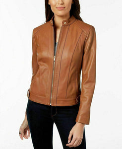 NOORA Women Unique Genuine Real Style Fashion Casual Ladies Leather RED jacket