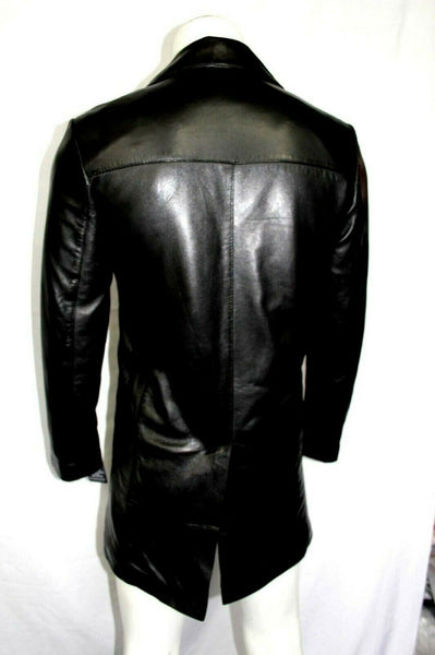 Noora New Lambskin Mens Black Leather Trench Coat | Casual Overcoat Knee Length Style Coat, Shiny Coat  YK098
