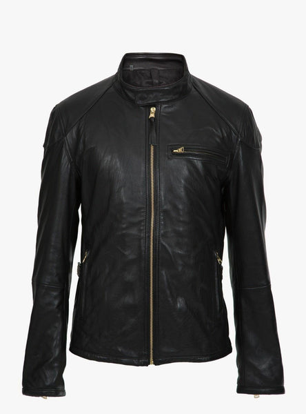 Noora Men's Genuine Lambskin Black Leather Jacket Slim fit Fall Biker Basic jacket S3
