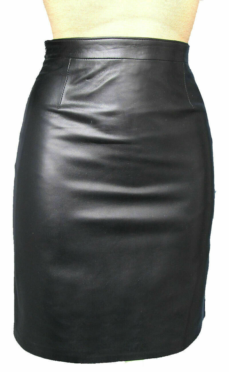 NOORA Hot! Womens Real Lambskin Black Leather Skirt Below Knee Stylish Soft BIN2